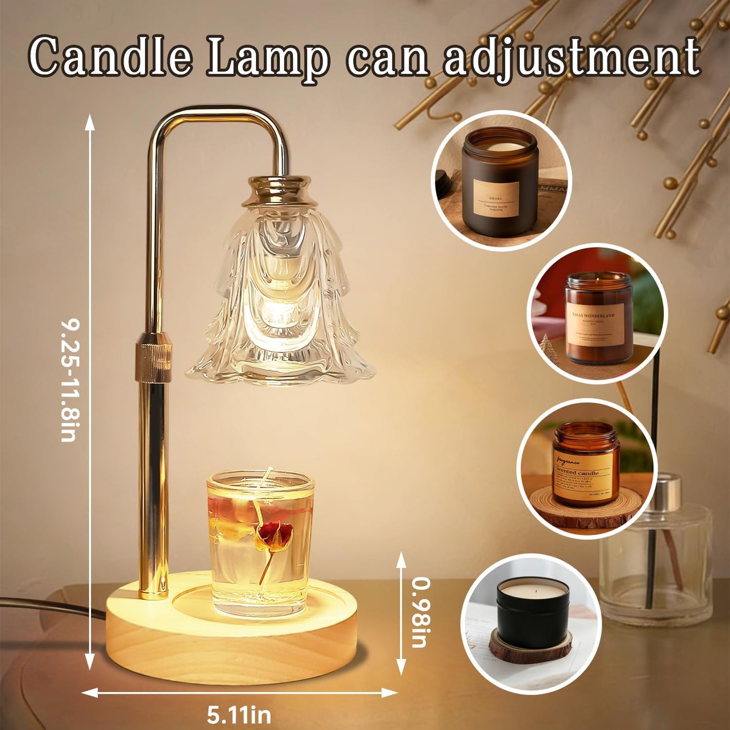 Droyek Candle Warmer Lamp with Timer Electric Adjustable Height Candle Warmer Dimmable Wax Warmer Lamp Jar Candles with 2 Bulbs for Home Decor & Office