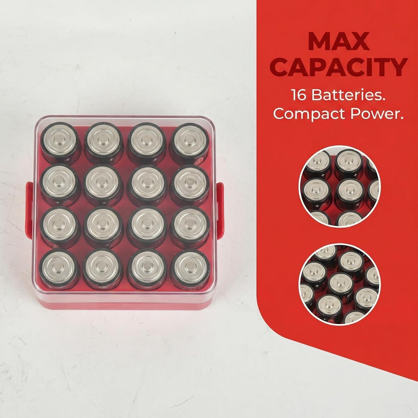 ALCYON Battery Organizer Storage Case, Battery Vault Box Container for 48pcs AA Batteries, Plastic Clear Protective Battery Holder for Travelling/Home/Office (Black, Large)