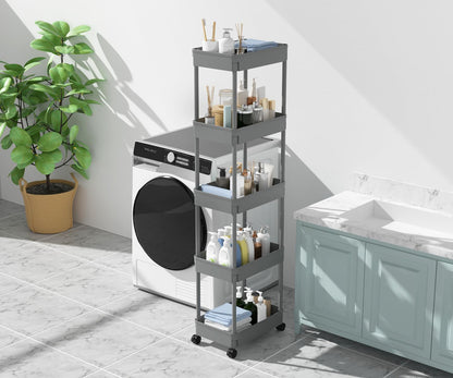 Sooyee 3 Tier Rolling Cart with Wheels, Slim Storage Cart, Under Desk Narrow Rolling Utility Cart Storage Organizer for Office Bathroom Kitchen Laundry Room Narrow Places, White, Plastic and Metal