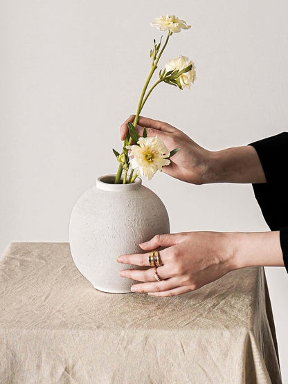 Small Boho Vase for Decor,Rustic Farmhouse Vase for Pampas Grass,Eucalyptus Set and Tiny Stem Flowers,Ceramic for Centerpieces, 5.3 Inch,Wave-Arctic White