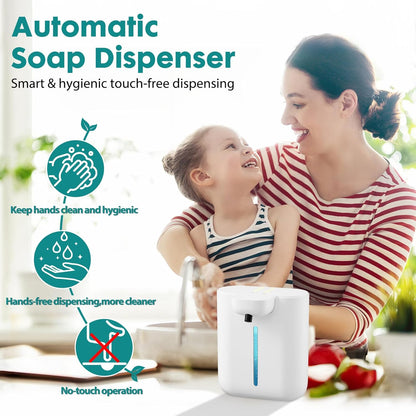 XINKORA Automatic Soap Dispenser, 17oz/500ML Large Capacity Touchless Foaming Hand Soap Dispenser with 4 Foam Adjustments, Rechargeable for Kitchen, Bathroom, Wall Mount or Countertop Use (White)