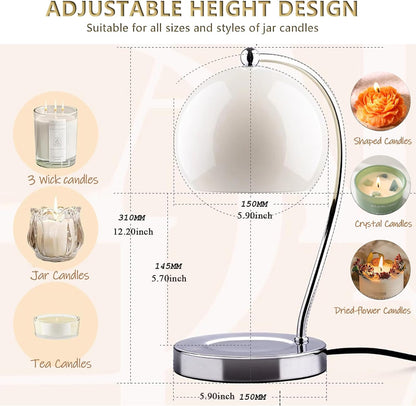 Candle Lamp Warmer, Wide Base Scented Candle Warmer with Timer and Dimmer, Modern Candle Melting Lattern, Home Decor Table Lamp (Silver)