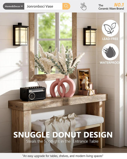 7.2″Hx8.9″H Donut Shape Decorative Vase Set of 2, Ceramic, Modern Minimalism Styles, Flowers or Plant Table Vases for Home Decor Living Room Shelf Entry Console Mantle Dining Centerpiece (Matte White)