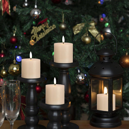 White Flameless Candles Set of 3 (3"x3") Battery Operated LED Pillar Candles with Remote and Timer, Real Wax Flickering Candles for Fireplace Bedroom Living Room Home Decor and Indoor Use
