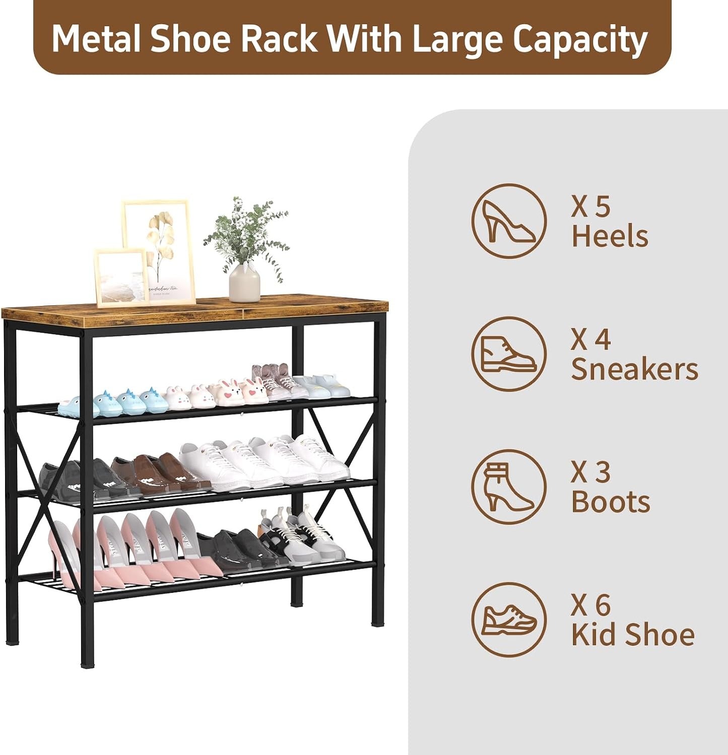 8 Tiers Tall Shoe Rack Organizer, Large Capacity Shoe Rack Holds 32 Pairs of Shoes, Durable and Stable, Adjustable Metal Shelf Stackable Shoe Shelf for Entryway, Hallway, Living Room, Closet