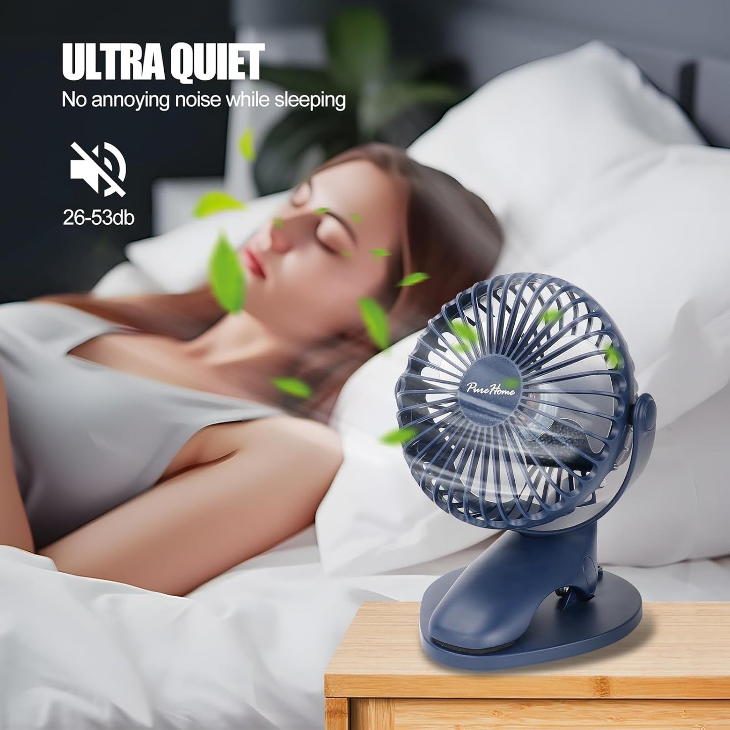 Portable Clip Fan Battery Operated,3 Speeds USB Rechargeable Mini Table Fan with Strong Airflow,360°Rotation Ultra Quiet Personal Desk Fan for Home Office Bedroom Dorm Stroller Camping(White)