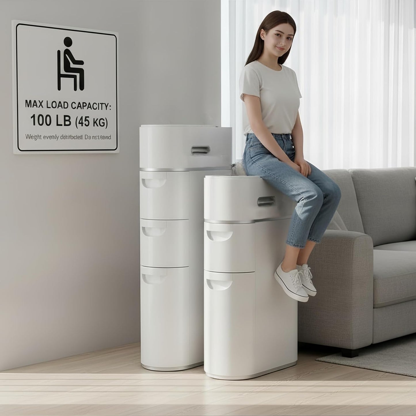 BGYMF 2-Tier Slim Bathroom Storage Cabinet, Slim Cabinet for Bathroom, Narrow Rolling Storage Cart with Wheels, White Plastic Slim Organizer for Small Bathroom Kitchen Laundry Corner