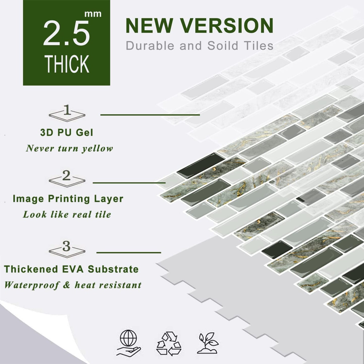 STICKGOO Thicker Design Peel and Stick, Self Adhesive Stick On Tile Backsplash for Kitchen and Bathroom, Beige & White, 12”×12”, 10 Sheets