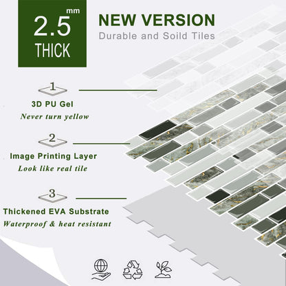 STICKGOO Thicker Design Peel and Stick, Self Adhesive Stick On Tile Backsplash for Kitchen and Bathroom, Beige & White, 12”×12”, 10 Sheets