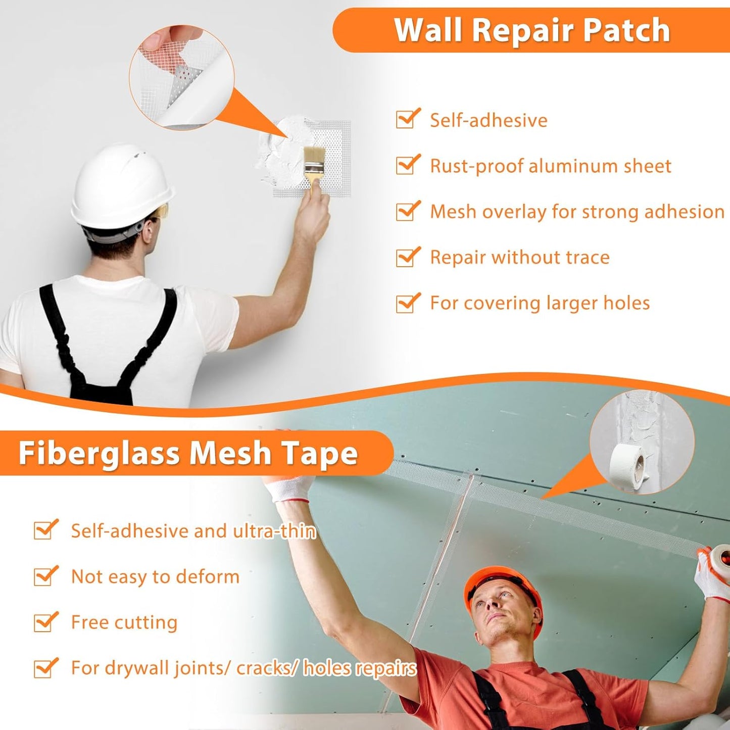 Dry Wall Patch Repair Kit, 22OZ Spackle Wall Repair Paste White Putty with Scraper Mesh Tape, Drywall Hole Repair Patch Kits for Wall Surface Fill Quick & Sheetrock Ceiling Crack Damage Mending
