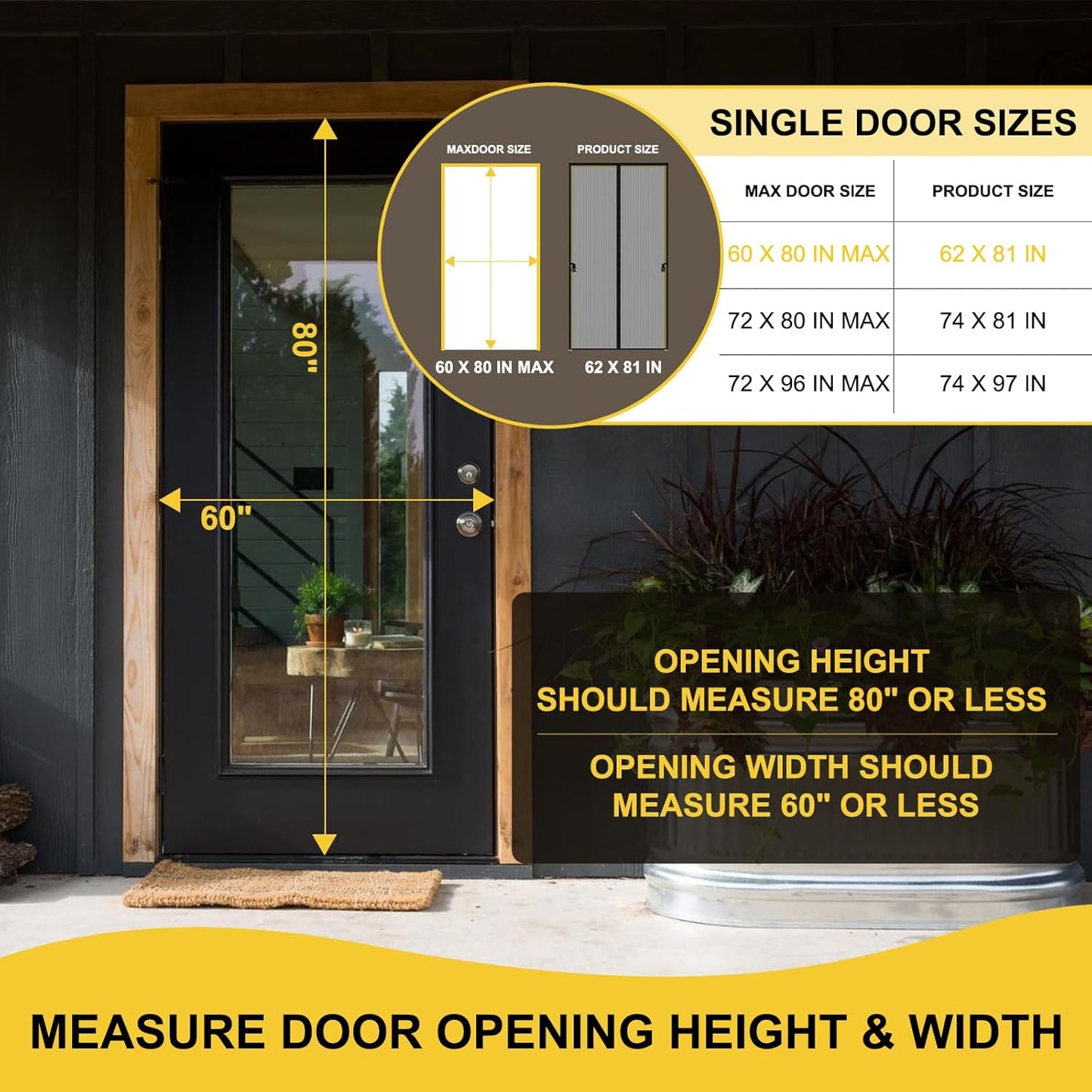 Magnetic Screen Door -Fit for Door Size:32x80 Inch, Hands Free Mesh Partition, Heavy Duty Screen Door Mesh Curtain Keeps Bugs Out, Frame Hook & Loop, Pet and Kid Friendly, Itself Size 34x82