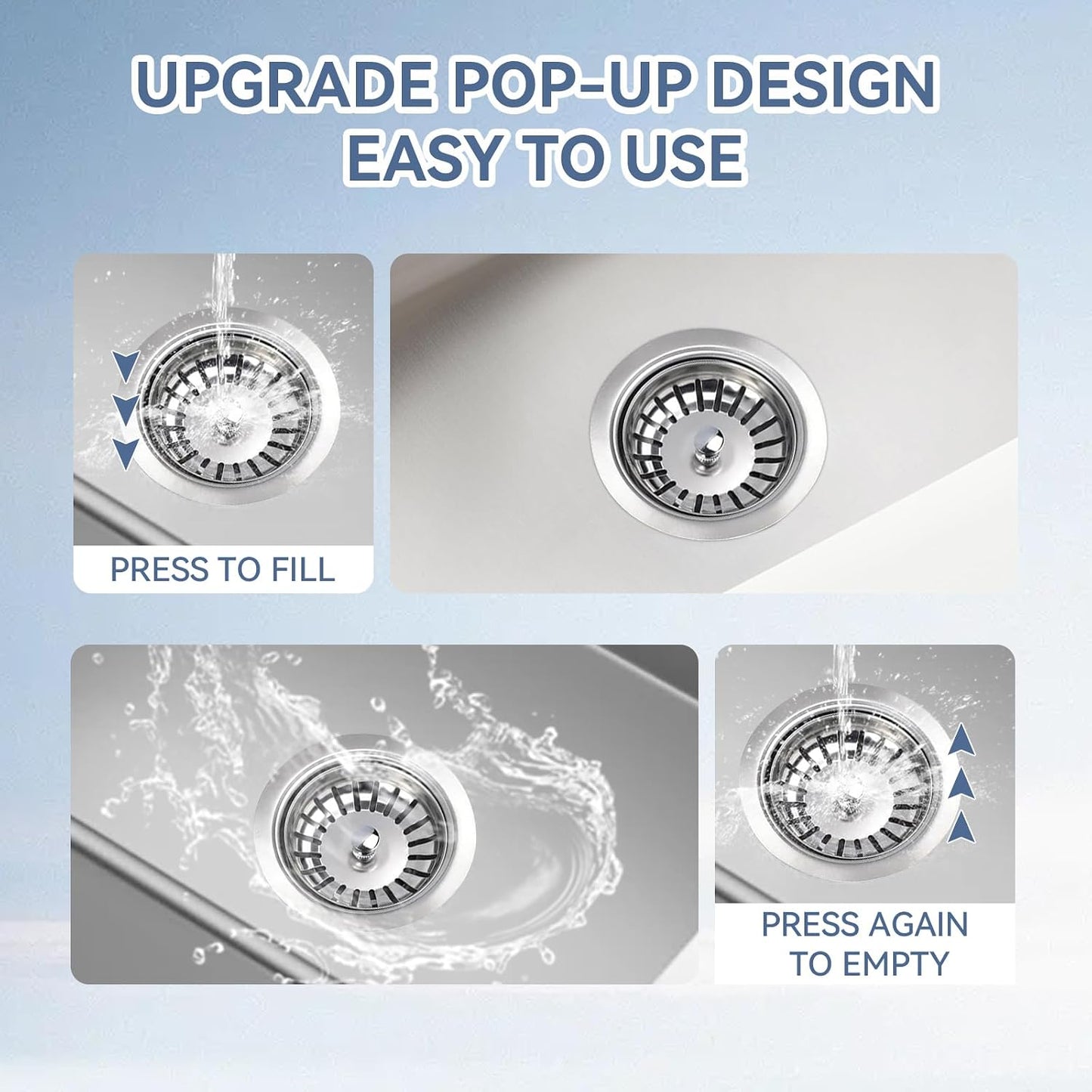 Premium 316 Stainless Steel Kitchen Sink Drain Assembly - 4.5" Strainer & Stopper with Deep Removable Basket, Adjustable Sliding Flange -cUPC Certified