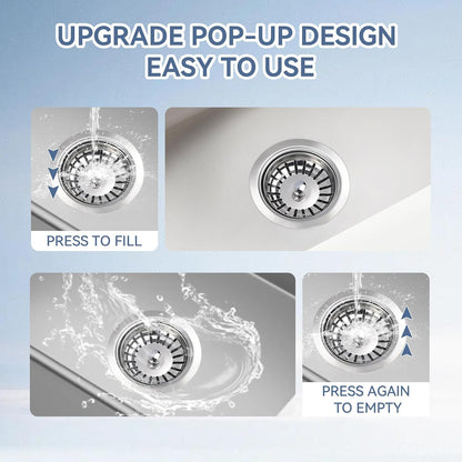 Premium 316 Stainless Steel Kitchen Sink Drain Assembly - 4.5" Strainer & Stopper with Deep Removable Basket, Adjustable Sliding Flange -cUPC Certified