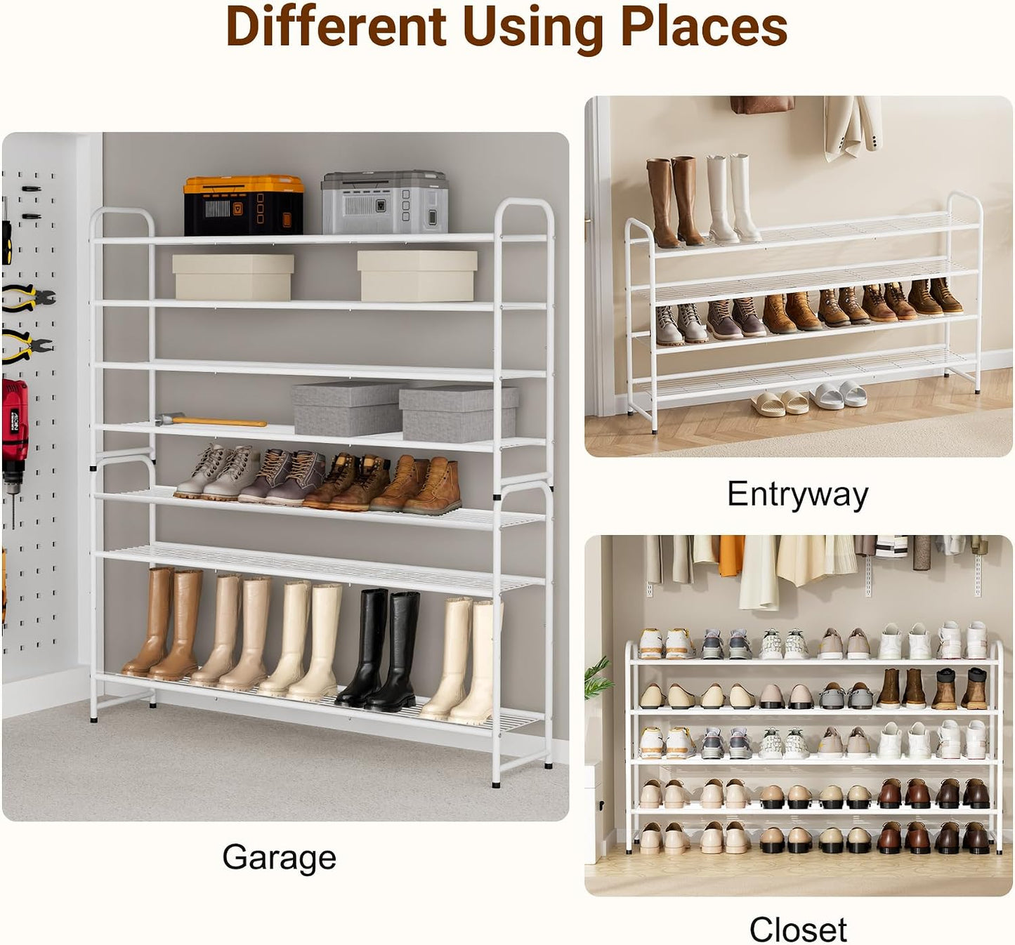 KEETDY 3-Tier Long Shoe Rack for Closet Metal Shoe Organizer for Entryway, Wide Stackable Shoe Storage Shelf with Sturdy Wire Grid for Closet Floor, Bedroom, Black
