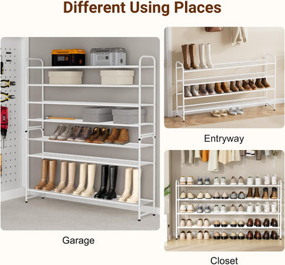 KEETDY 3-Tier Long Shoe Rack for Closet Metal Shoe Organizer for Entryway, Wide Stackable Shoe Storage Shelf with Sturdy Wire Grid for Closet Floor, Bedroom, Black