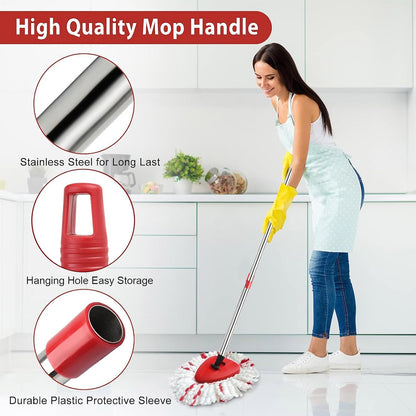 2 Spin Mop Head Replacement, 1 Base, 1 Mop Handle (30-58in) Combo Mops Set Compatible with OCedar EasyWring RinseClean Microfiber Mops (White (1-Tank System))