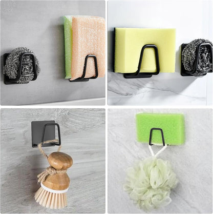 4 Pcs Sponge Holder for Kitchen Sink,SUS304 Stainless Steel Scrubber Hanger Caddy,Adhesive Hanging, Suitable for Kitchen Brush, Dish Rag, Sponge, Gloves, Anti-Rust Coating(Black)