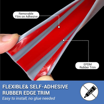 Slimline Cabinet Door Edge Protector, 3/4" Self Adhesive Peel and Stick Rubber Edge Guards, Flexible U Shaped Strips for Kitchen & Garbage Drawer Fronts, Edge Trims for Desks and Shelfves, Black, 10Ft