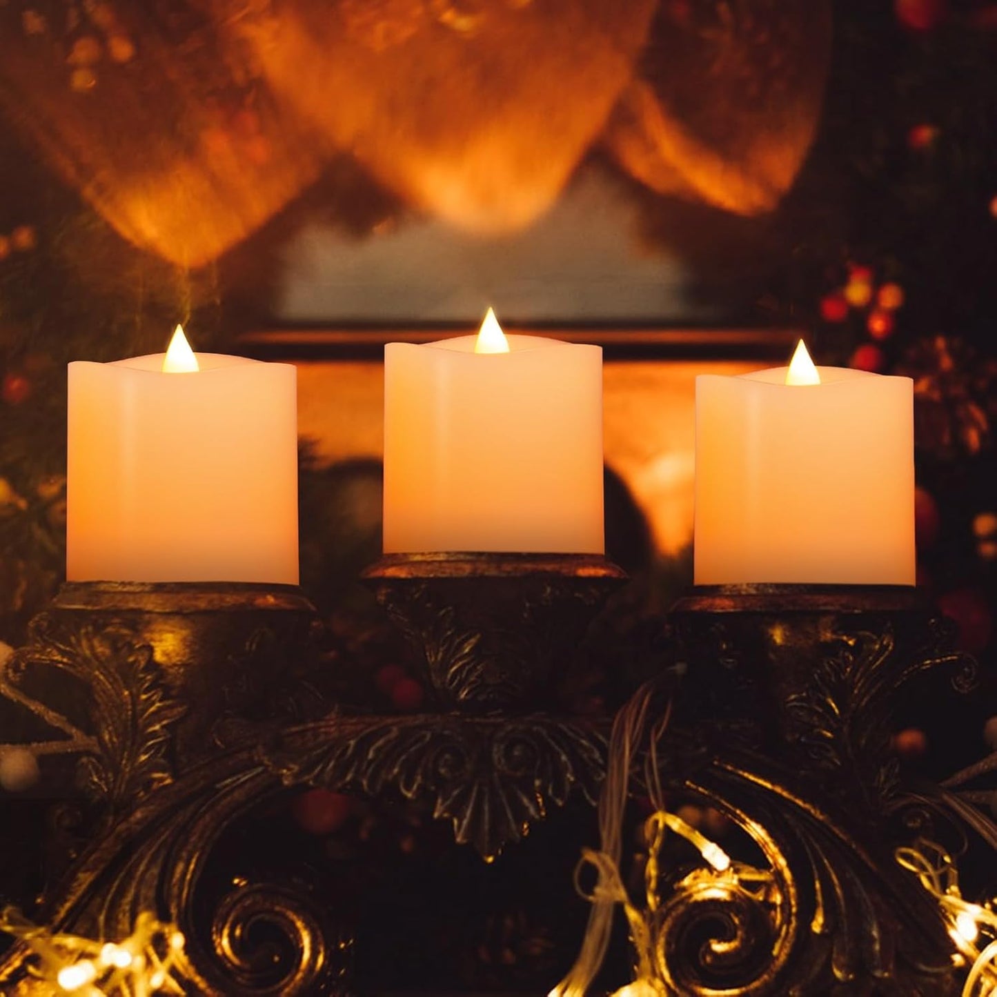 3x3 Flickering Flameless Candles Set of 2, 2AA Battery Life 600 Hours Battery Candles Flickering with Timer,3 inch Flameless Candles with Remote for Indoor/Outdoor, Ivory