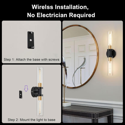 SANTOSTOCK Gold Battery Operated Wall Sconce Set of 2, 12000mAh Rechargeable Wall Lights with Remote Control, Wireless Dimmable Wall Lamps for Bedroom Living Room Bathroom Hallway Stairwell