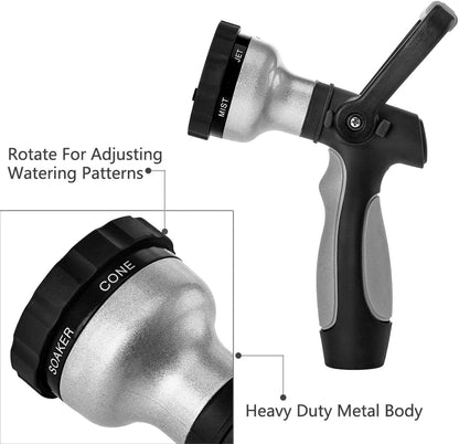 GREEN MOUNT New Patent Garden Hose Nozzle, Heavy Duty Water Nozzle, High Pressure Fireman Style Nozzle with Ergonomic Handle for Lawn and Garden Watering
