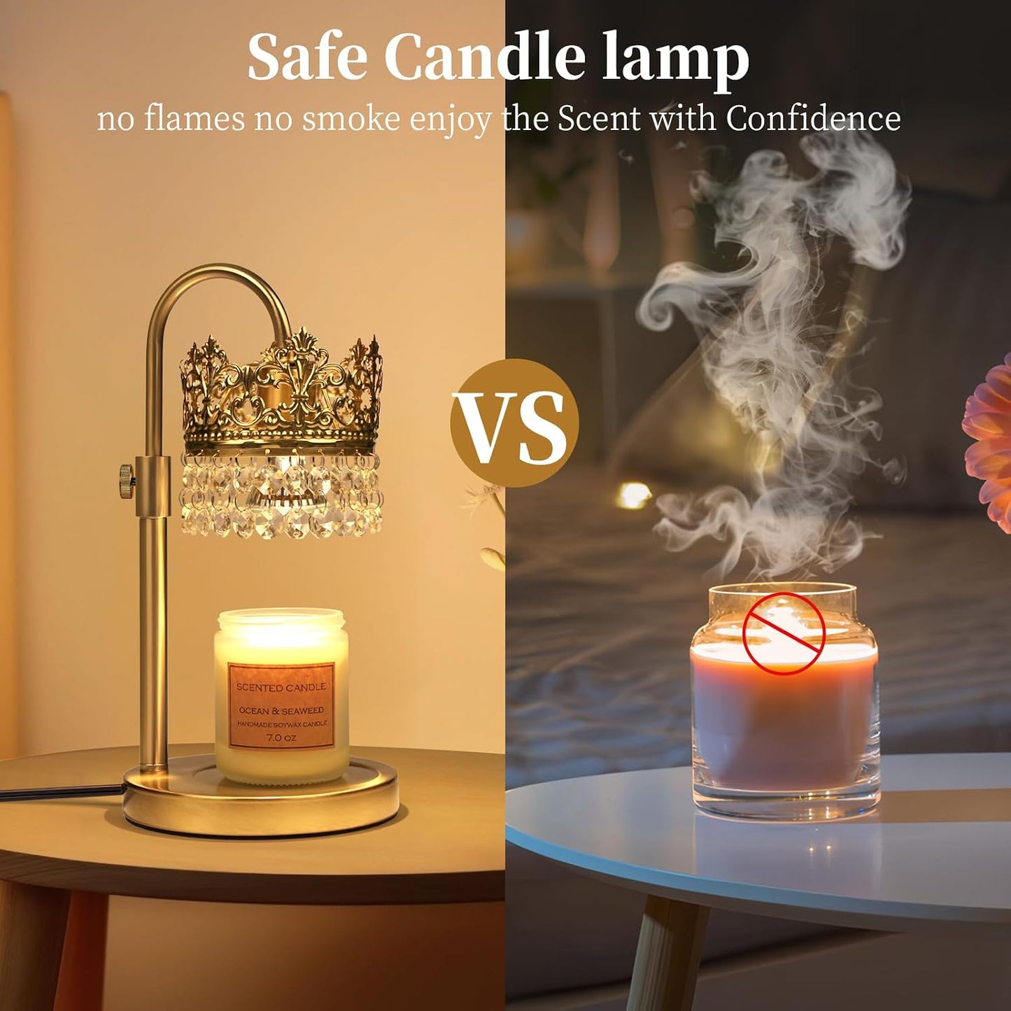 Candle Warmer Lamp with Timer Dimmer Adjustable Height with 2 Bulbs Crystal Candle Lamp Elegant Home Decor for Valentine's Day Gift Wax Melt Warmers for Women Birthday Gift (Black)