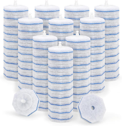 50 Pack Disposable Toilet Brush Refills, Universal Compatible Replacement Heads, 3-Layer Deep Cleaning Sponges for Bathroom Wand, Blue & White Striped Scrubbers