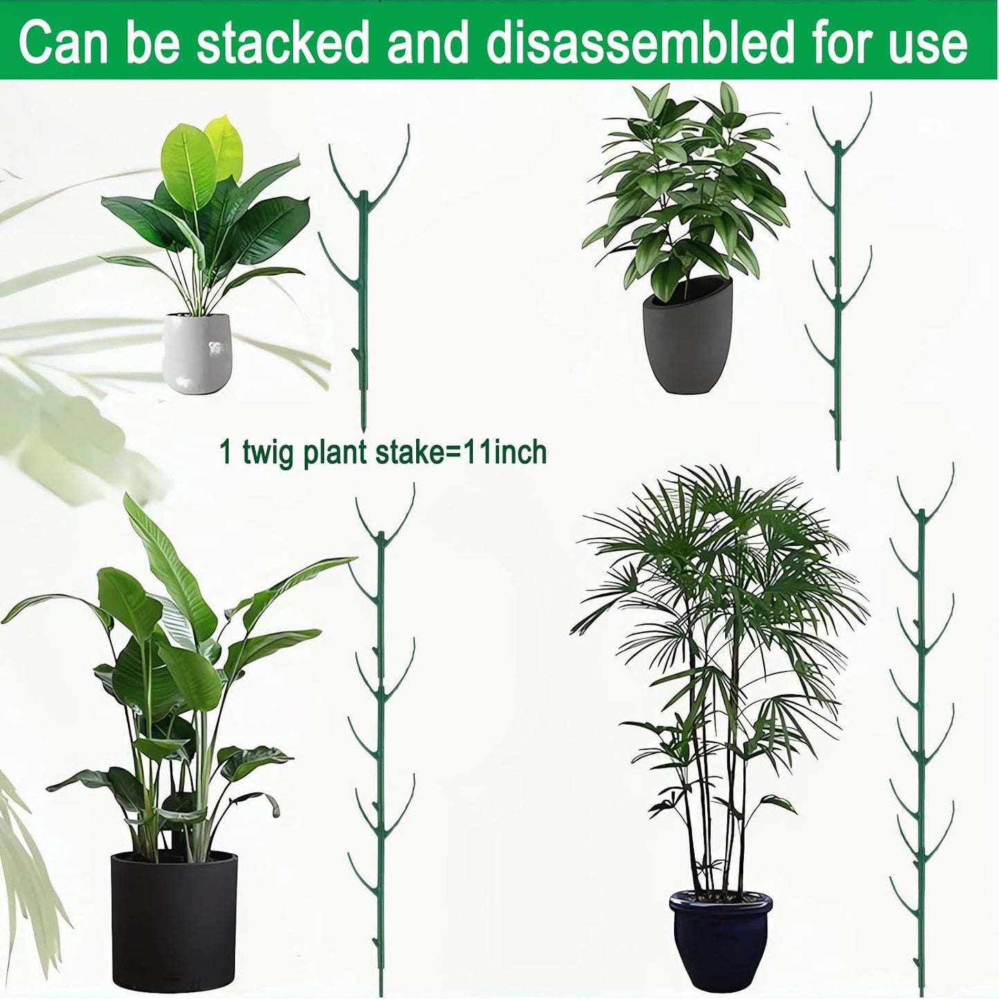 10 Pack Stackable Monstera Plant Support Climbing Plants Support Structures for Indoor Outdoor Plants Plant Holder Stick with Plant Ties for Support Tall Potted Plants, Bonus: 2 Roll of Gardening Tape