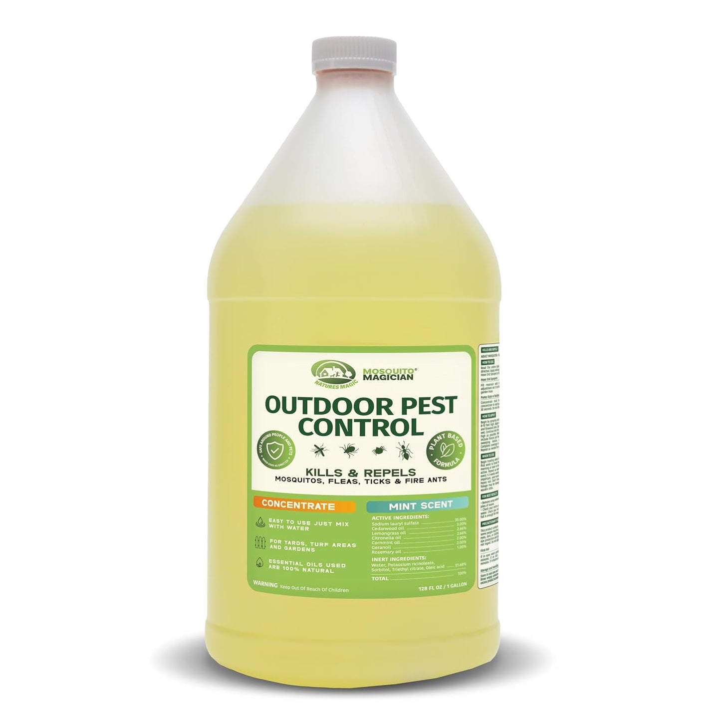 Mosquito Magician Liquid Concentrate – Kills Mosquitoes, Fleas & Fire Ants, Repels and Prevents Ticks – Essential Oil Yard Treatment Spray – Use with Sprayers, Foggers & Misting Systems – 32 oz, Mint