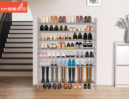 MISSLO 3-Tier Long Shoe Rack for Closet Shoe Organizer for Closet Floor Entryway Storage Stackable Wide Shoe Shelf Stores 24 Pairs of Men Sneakers, Black