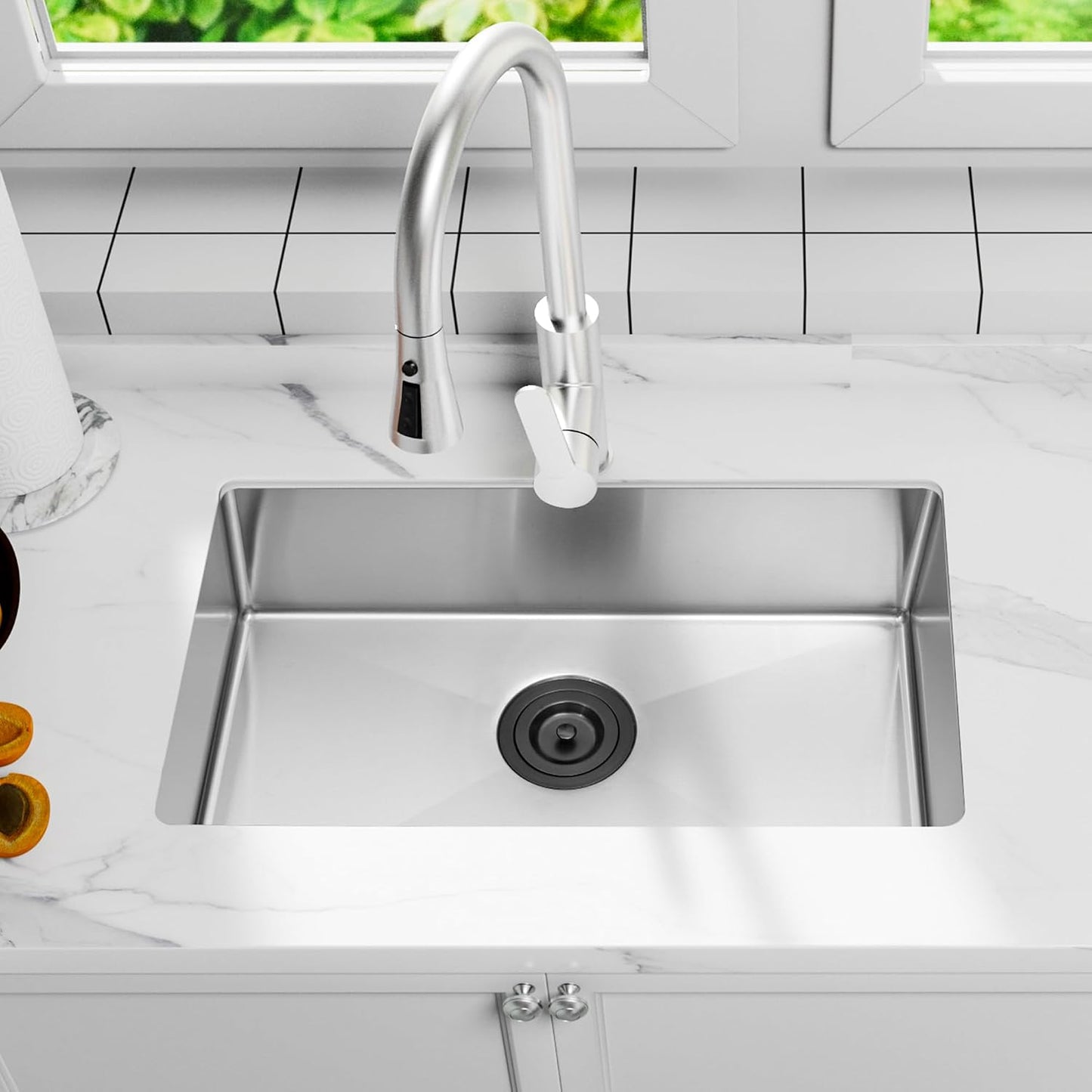 LQS Kitchen Sink Drain Assembly, Kitchen Sink Strainer with Deep Removable Waste Basket, Stainless Steel Sink Basket Strainer with Drain Assembly for 3-1/2-inch Sink Opening Size (Black)