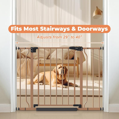 Baby Gate No Drilling, 29"-40" Auto Close Dog Gate Indoor for Doorways & Stairs, Pressure Mounted Adjustable Pet Gate, Easy Walk Through Child Gate for Children & Pets Stroller Friendly, White