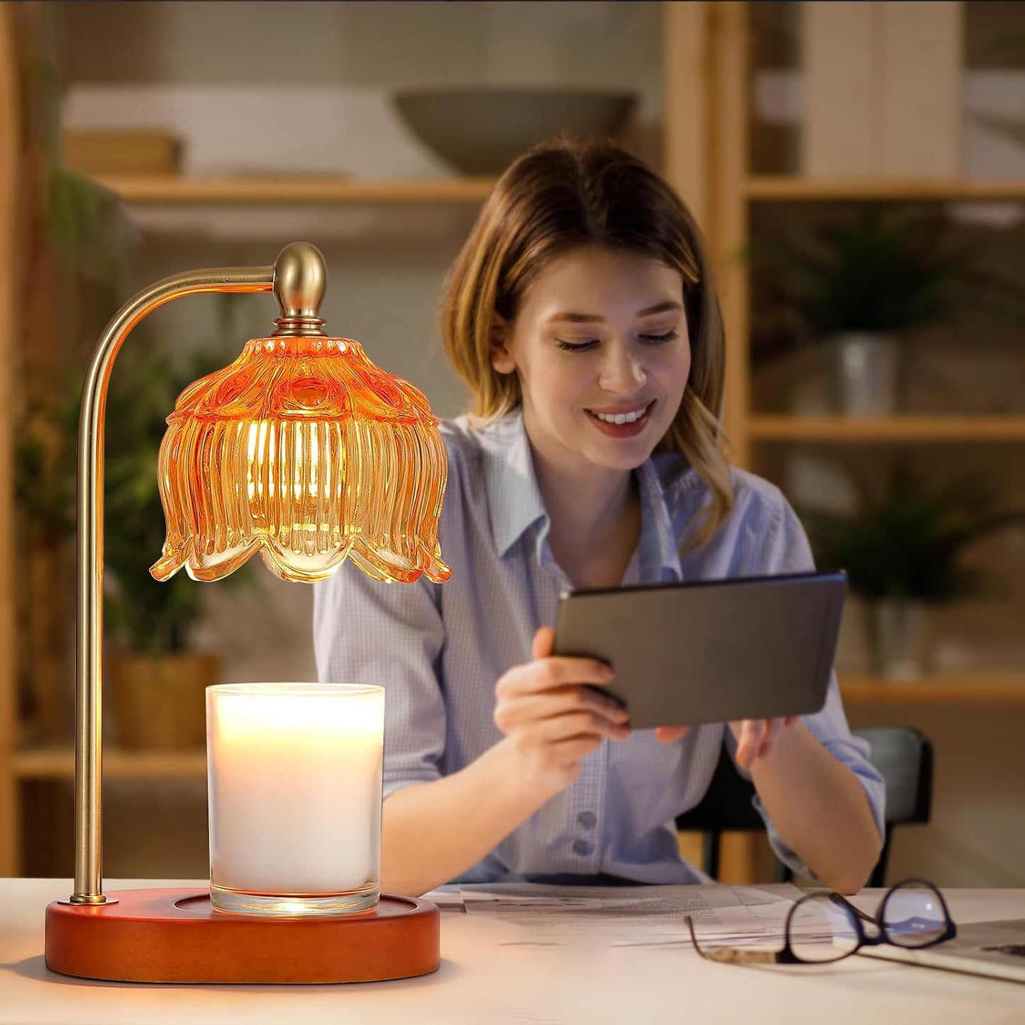 MEIXISUE Candle Warmer Lamp with Timer and Dimmer,Electric Gold Light Gifts for Women Melt Wax Warmer Lamp with 2 Bulbs for Candle Jars House Warming New Home Decor Bedroom