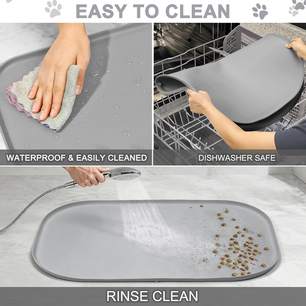 SMILOOL Silicone Pet Food Mat with Raised Edge for Food and Water Bowl, Dog Feeding Mats, Cat Food Trays for Floor Waterproof, Rubber Tray for Dogs and Cats, 19 x 12 x 0.7 Black