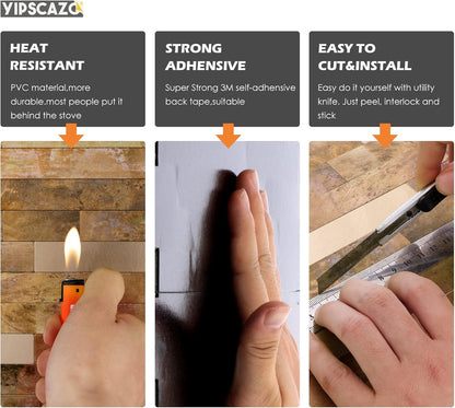 Yipscazo 2026 New Upgrade 11.34" X 11.57" Peel and Stick Backsplash, Stick on Backsplash Tiles for Kitchen, Bathroom, Fireplace (10 Sheets, Beige Rocks + Rose Gold)