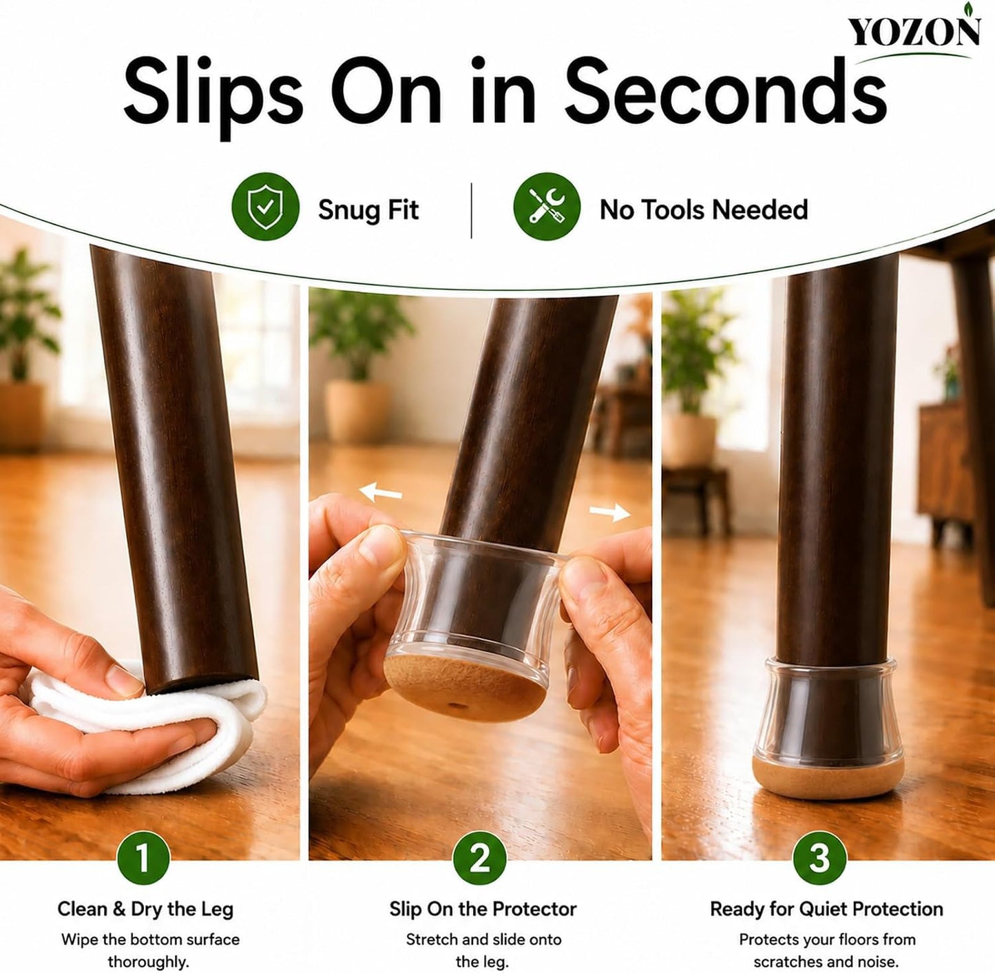YOZON Chair Leg Floor Protectors Felt Furniture Pads Silicone Caps | Chair Leg Protectors for Hardwood Floors 32 Pack Anti-Scratch Reduce Noise Clear Round Medium Fit 3/4" to 1-3/16" (19-30mm)