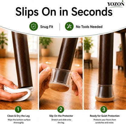 YOZON Chair Leg Floor Protectors Felt Furniture Pads Silicone Caps | Chair Leg Protectors for Hardwood Floors 32 Pack Anti-Scratch Reduce Noise Clear Round Medium Fit 3/4" to 1-3/16" (19-30mm)