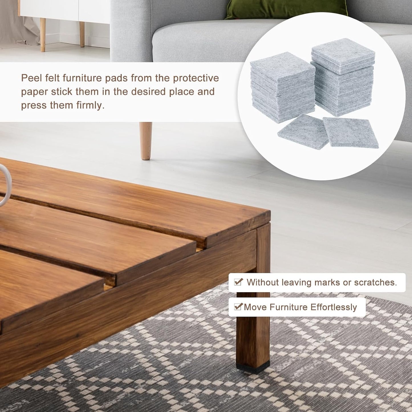 uxcell Furniture Pads, 24Pcs 1.5" - Square Self Adhesive Felt Furniture Pads, Floor Protectors for Furniture Feet Chairs Legs Hardwood Floors (Black)