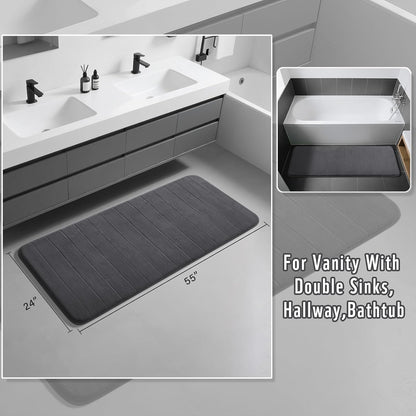 Yimobra Memory Foam Bath Mat, Super Soft Absorbent Bathroom Rug Non Slip, Quick Dry, Machine Washable Floor Carpet for Tub Shower, Home Decor Accessories, 24x17, Grey