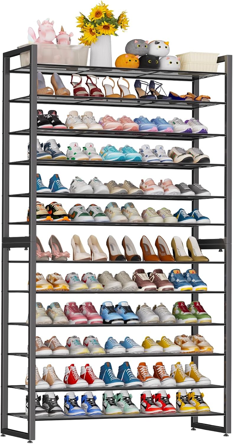 Simple Trending Tall Shoe Rack Storage Holds 40 Pairs, 10 Tier Shoe Organizer Shelf Large Capacity for Entryway Closet, Black