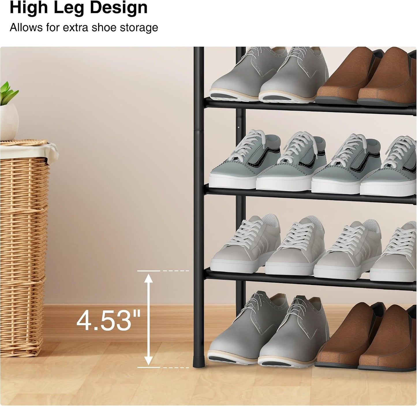 STO STO Expandable Shoe Rack, 3-Tier Metal Small Shoe Rack for Closet, Up to 16 Pairs Adjustable Shoes Racks Storage for Front Door Entrance, Free Standing Shoes Rack Organizer for Entryway, Black