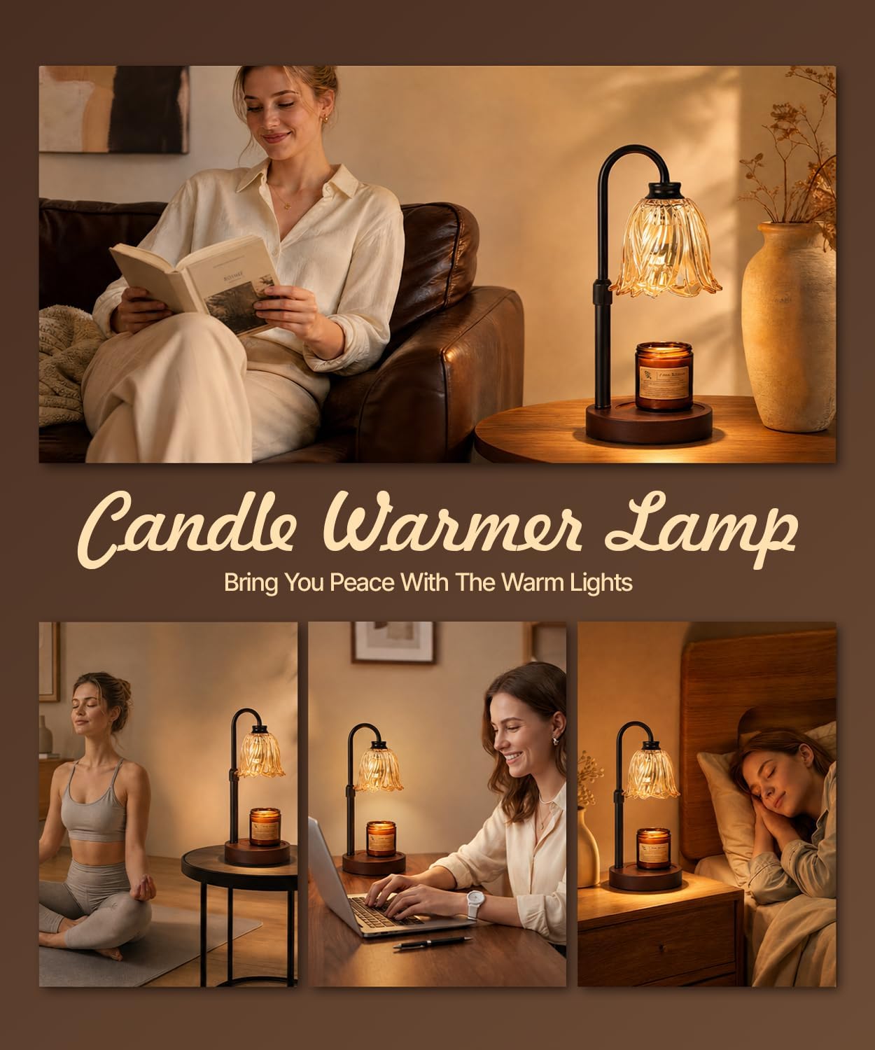 Candle Warmer Lamp with Remote Control Timer Dimmer - Wax Melt Warmer with 2 Bulbs, Adjustable Height, Birthday Gifts for Mom Women, House Warming Gifts New Home Decor (Round)