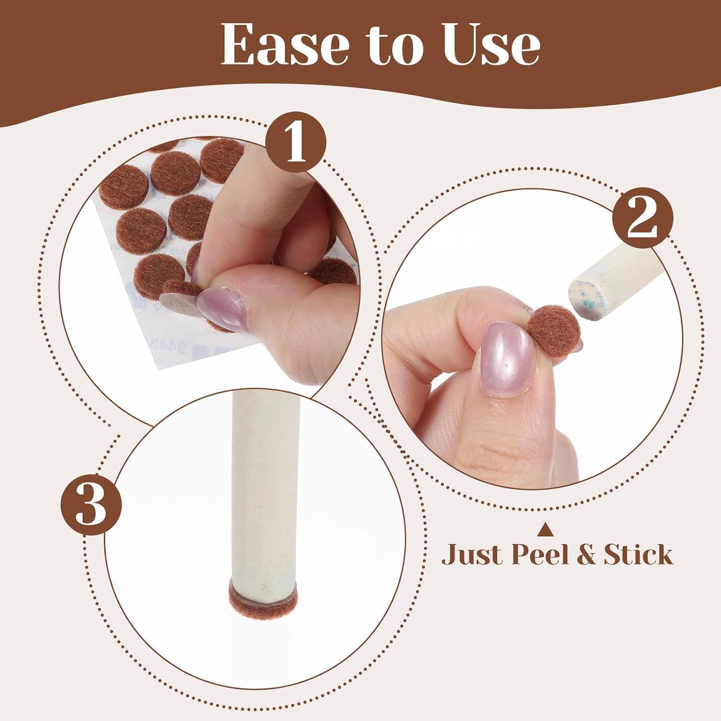 cobee 624 Pcs 3/8" Self Adhesive Felt Furniture Pads, Felt Cabinet Door Bumpers Brown Round Chair Foot Pads, Cabinet Protectors for Kitchen Chair Legs Hardwood Floors Coasters Drawers