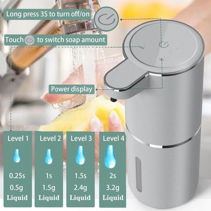 Automatic Soap Dispenser – Touchless Foaming Soap Dispenser 400ml USB Rechargeable Dispenser Electric Wall Mounted 4levels Adjustable Foam Soap Dispenser Pump for Bathroom Kitchen(Silver)