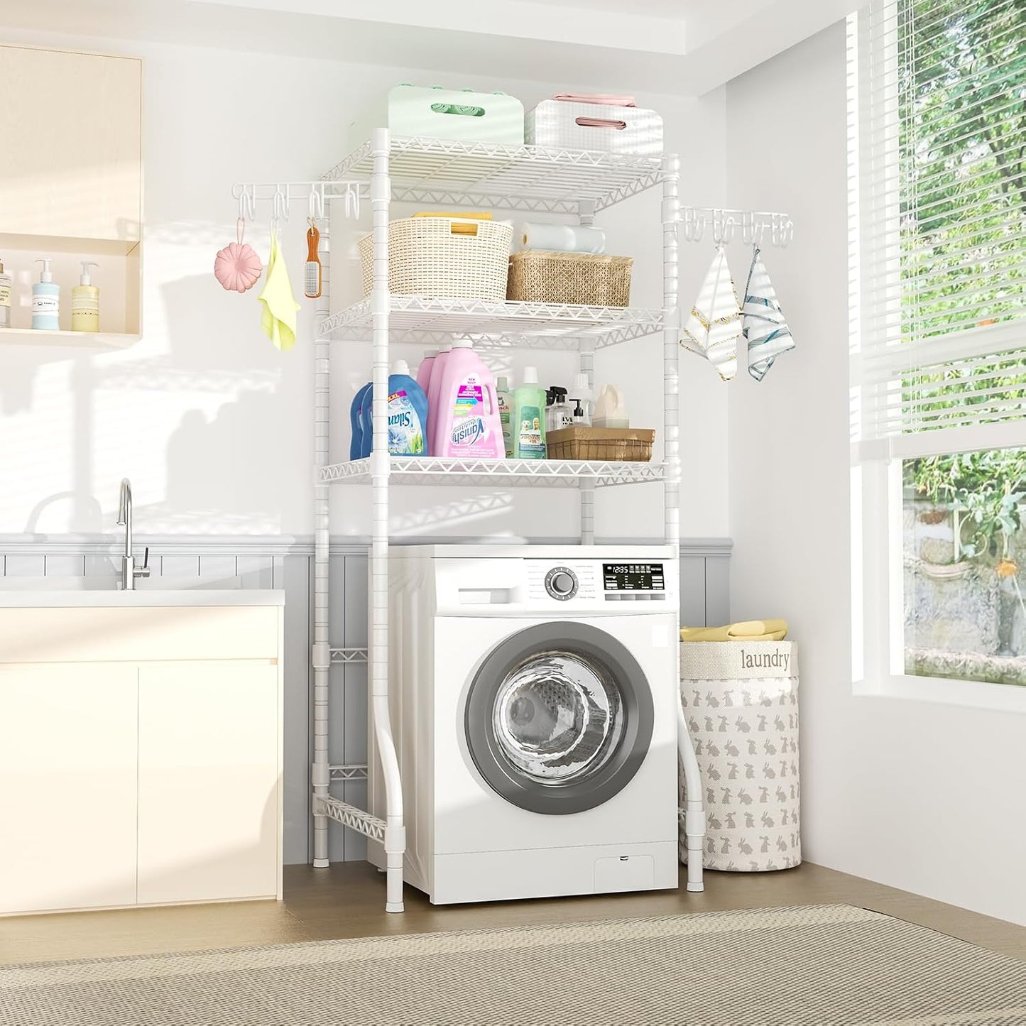 Ulif U8 Mini Laundry Room Storage Organizer, Over the Washer and Dryer Storage Shelves for Laundry Organization, 29.5”W x 17.3”D x 76.2”H, Suit Washing Machine Width within 27.1”, Hold 304 lb, Black