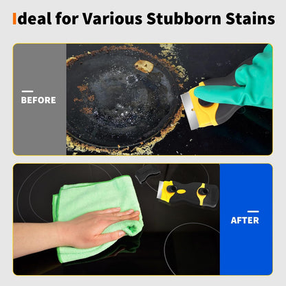 Razor Blade Scraper Tool - Razor Scraper with 40 Metal & Plastic Blades, Sticker Cleaning Remover for Paint, Decal, Adhesive, Label & Caulk, Glass Scraper for Window, Cooktop, Oven & Stove Top