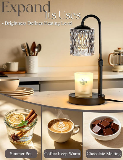 Briever Dimmable Candle Warmer Lamp with Timer, Height Adjustable Electric Candle Wax Warmer, Christmas Birthday Gifts for Women Mom, House Warming Gifts New Home Room Decor, Walnut Solid Wood Base