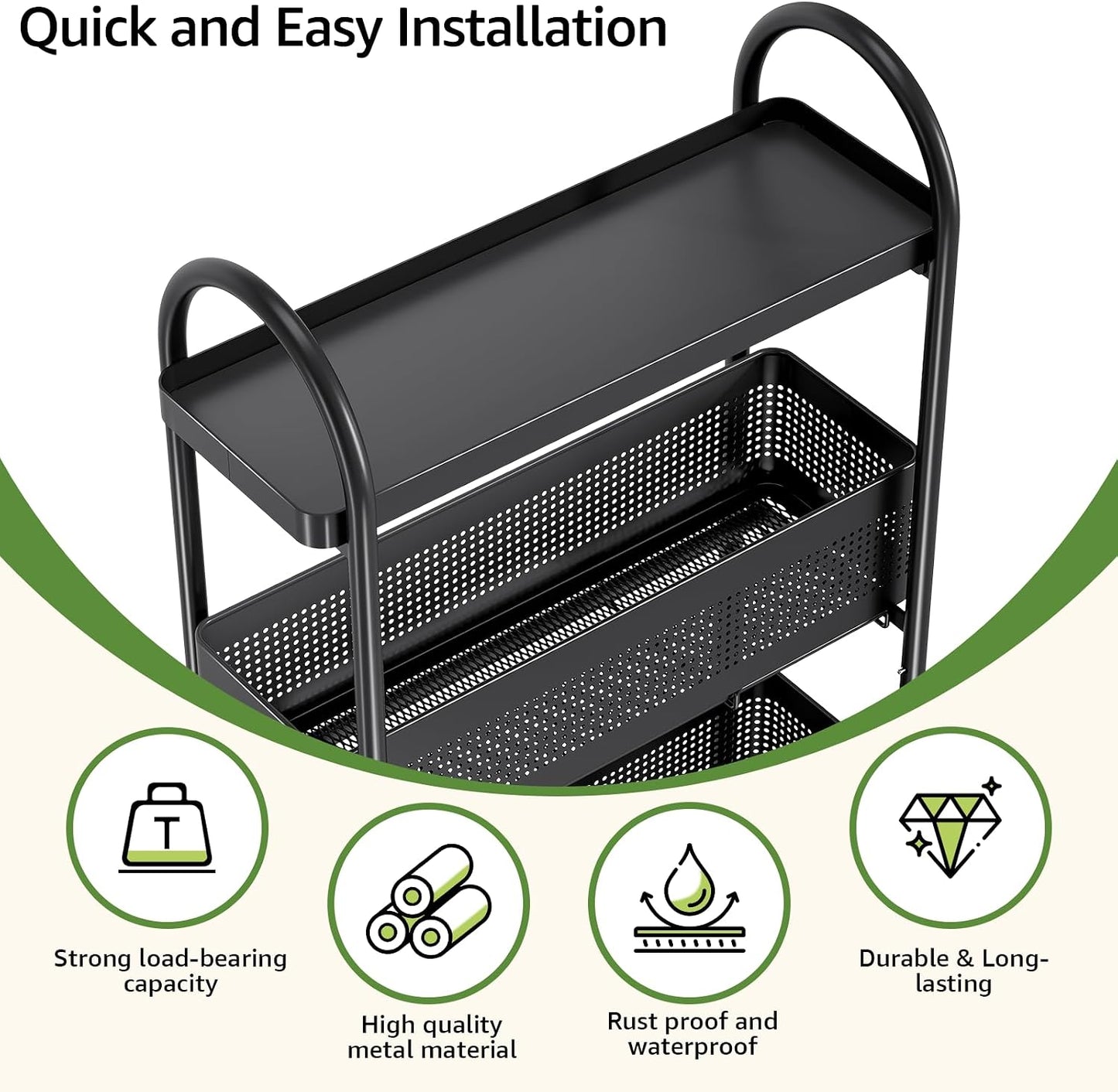KINGRACK Slim Storage Cart with Drawer, 5-Tier Rolling Utility Cart on Wheels, Narrow Metal Cart for Space Save, Easy Assembly for Kitchen Cart, Craft Cart, Laundry, Bathroom, Nursery Organizer