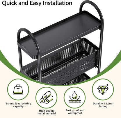 KINGRACK Slim Storage Cart with Drawer, 5-Tier Rolling Utility Cart on Wheels, Narrow Metal Cart for Space Save, Easy Assembly for Kitchen Cart, Craft Cart, Laundry, Bathroom, Nursery Organizer