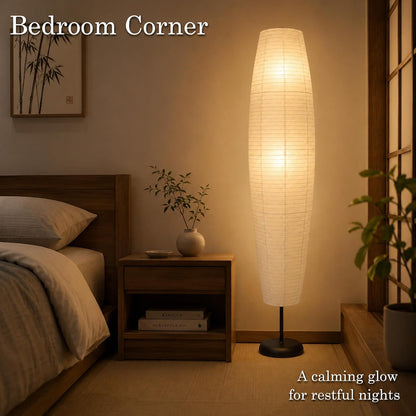 Rice Paper Floor Lamp with Foot Switches,White Paper Floor Lantern,Art Deco Ambient Lighting,Minimalist Tall Standing Lamp for Bedroom Living Room and Study Room